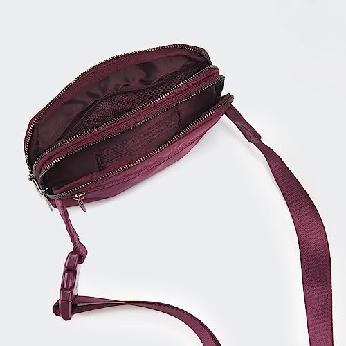 Pander Everywhere Belt Bag for Women, 5 Zipper Pockets Nylon Crossbody Fanny Pack Purse (Red Merlot) - color: Red Merlot
