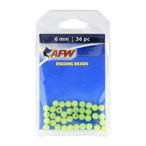 AFW Rigging Round Beads – 6mm & 8mm Acrylic Fishing Beads for Saltwater & Freshwater Rigs, Luminescent Green & Red Beads for Bottom Rigs, Catfishing & Fishing Line Beads - color: Luminous Green, size: 6mm - 36 pc
