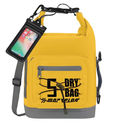 MORXPLOR Dry Bag Waterproof,5L/10L/20L/30L/40L/55L Roll Top Dry Bag Backpack with WaterProof Phone Case for Swim,Kayak - color: Yellow, size: 5Liter