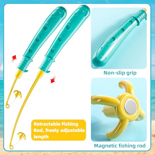 TEMI Fishing Toy Game for Kids 3 4 5 6 7 8 Years Old, 51 Fish Bath Playset for Toddlers, Toy Magnetic Rod and Fishing Net, Outdoor Water Toys for Kids Age 3-5, Party for Boy and Girl - size: 51 Fish