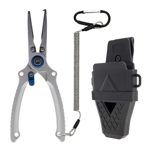 Reaction Tackle Aluminum Fishing Pliers with Tungsten Carbide Cutters, Braid Cutter, Hook Remover and Crimper, Saltwater Corrosion Resistant with Sheath and Lanyard - size: Split Ring