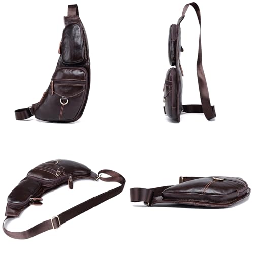 Vintage Leather Sling Bag Backpack for Men Crossbody Shoulder Chest DayPack Backpacks - color: #07coffee