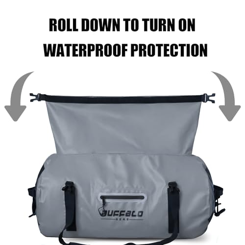 Buffalo Gear Waterproof Duffle Bag 40L 60L 80L Roll-top Dry Bag Heavy Duty Waterproof Duffel Travel Bag for Kayaking Rafting Boating Fishing Camping - color: Grey, size: 60L