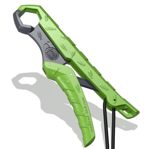 SNAIL TRAIL 7.5''/9'' Floating Fish Gripper, Fishing Grabber, Catfish Mouth Pliers, Caught Bass Holder, Digital Scale Hook Clamp, Saltwater Lip Grip Tool with Lanyard, Gifts for Men, Green-Gray - color: Green-gray, size: 7.5"