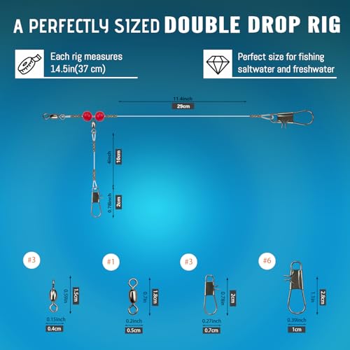 Narcissus Double Drop Saltwater Fishing Rig – Mono 2 Hook Bottom Rigs with Swivels & Snaps, Pre-Tied Surf Pier Boat Leader Line for Snapper, Bass, Mackerel, Catfish - color: Single Drop Rig-24