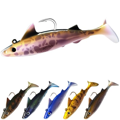 Pristis 6 pcs Sharkita Jig Head Soft Fishing Lures, Plastic Pre-Rigged Paddle Tail Shark Shad Swimbaits, Durable Sinking Worm Bait Set Gear Kit for Saltwater Freshwater Bass Crappie Walleye Trout - color: Assorted Pack I