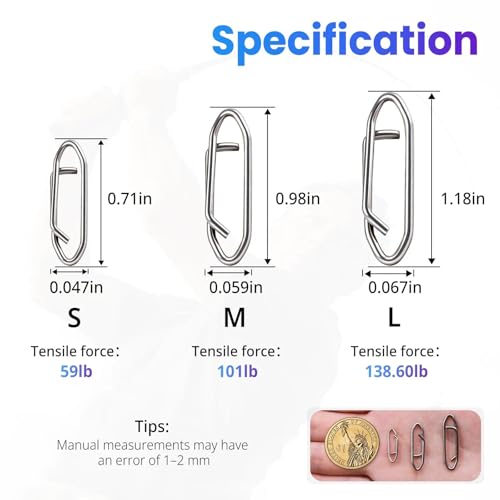 Power Fishing Clip - Fishing Speed Clips 50Pcs Stainless Steel Quick Change Connector,Link Split Rings Snaps for Lures Saltwater Size S# M# L# - size: S#_50pcs