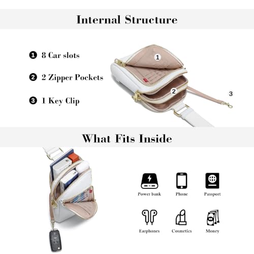 INICAT RFID Blocking Sling Bag, Anti Theft Crossbody Bag for Women Compact Travel Purses Leather - color: White Soft