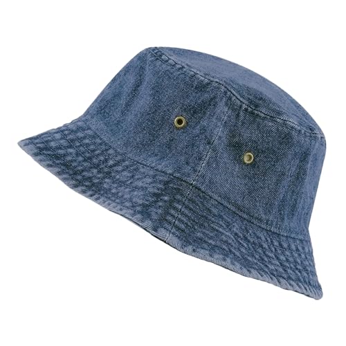 Cotton Bucket Hat Packable Sun Hat – Unisex Summer Travel Beach Fisherman Hat for Men Women Outdoor Fishing Hiking - color: 2. Dark Denim, size: Small-Medium