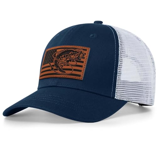 Fishing Gifts for Men - Snapback & Trucker Hats - American Flag Outdoor Fishing Hat - color: 02.navy(bassflag)