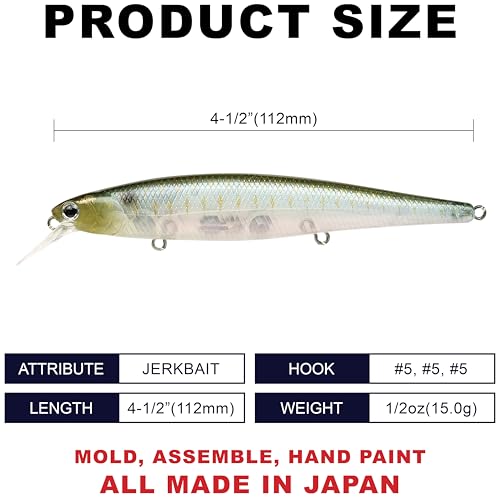 LUCKY CRAFT Slender Pointer 112 MR Fishing Lure, 4.5" Suspending Jerkbait, 4-5 ft Depth, Long Casting, Freshwater Trout and Bass Lures, Bass Fishing Gear and Tournament Hard Bait - color: 338 Live Ghost Minnow
