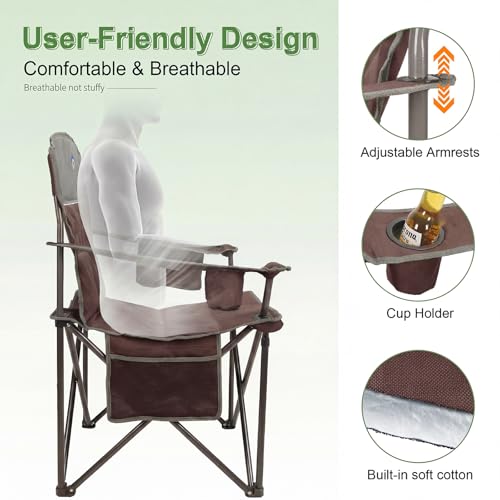 Oversized Camping Chairs 2 Pack - Heavy Duty 400LBS Padded Lawn Chair with Cooler Bag,Cup Holder,Side Pocket,Collapsible for Outdoor,Camp,Fishing & Garden,Maroon - color: Maroon