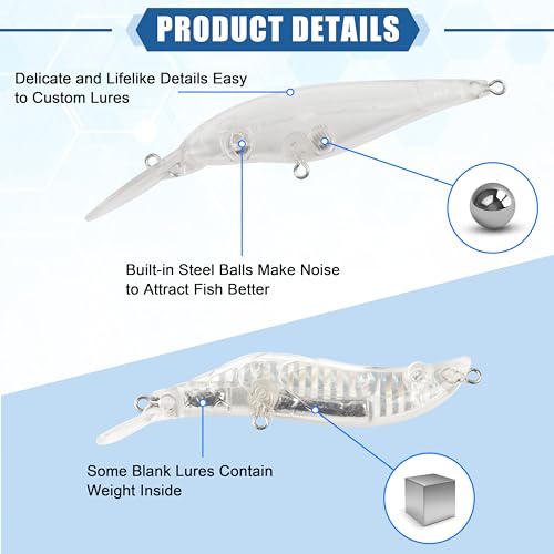 Unpainted Fishing Lures Making Kit,375pcs DIY Blank Crankbaits Minnow Hard Bait Set Include Lure Tapes Eyes Treble Hooks Split Rings Speed Clips Make Your Own Fishing Lures - style: Unpainted Lure 10pcs
