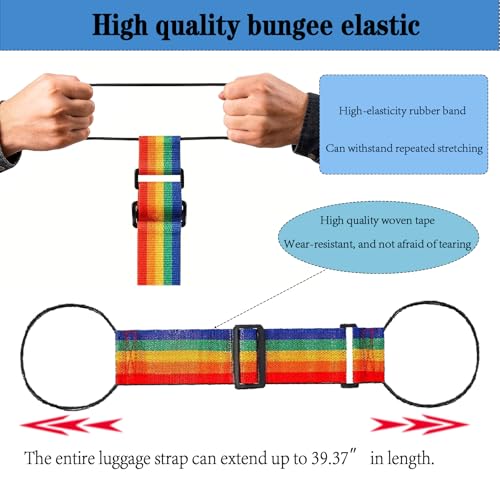6PCS Multi Use Strong Adjustable Luggage Connector Straps, Add a Bag Easy to Travel Suitcase Elastic Strap Belt for Secure Stacking, Hands-Free Travel & Bag Attachment (Rainbow) - color: 6colorful