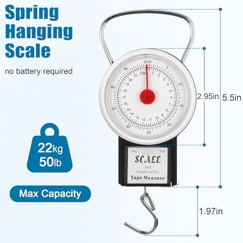 Mechanical Hanging Scale Multi-Purpose Portable Spring Dial Weight Scale with Tape Measure for Fishing Kitchen Farms