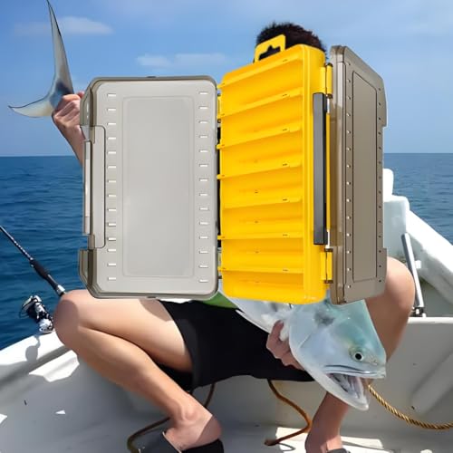 Waterproof Fishing Tackle Box with Dividers & Tray | Organized Tackle Storage for Fishing Gear-Yellow - color: Yellow, size: Large