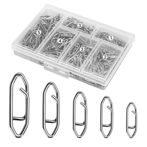 300Pcs Fishing Swivels in 5 Sizes, Fishing Speed Clips for Fishing Lures with A Storage Box, Micro Swivels for Fly Fishing, High Strenth Stainless Steel for Saltwater Fishing