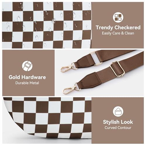 KALIDI Checkered Crossbody Bags for Women Travel Flat Fanny Packs for Woman Men Nylon Cross Body Purse Fashion Belt Bum Bag - color: Brown Checkered