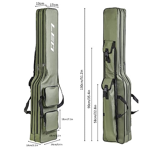 LEOFISHING Fishing Tackle Storage Bag - 130cm/4.27ft Portable Rod & Reel Organizer - Durable Oxford Large Capacity Travel Fishing Cover Bag - 5 Color - color: Green