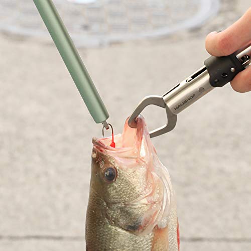 HAUSHOF 3PC Fishing Tool Kit, Stainless Steel Fish Lip Gripper, Aluminum Fishing Pliers with Sheath, Fish Hook Remover with Safety Coiled Lanyard