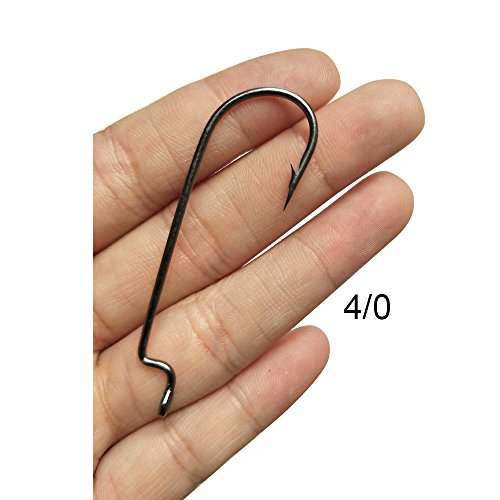 30pcs/Pack Offset Fishing Hooks Worm Hooks Black/Red High Carbon Steel Senko Bait Fishing Hooks 4/0 3/0 2/0 1/0 1# - color: black, size: 1/0-30pcs
