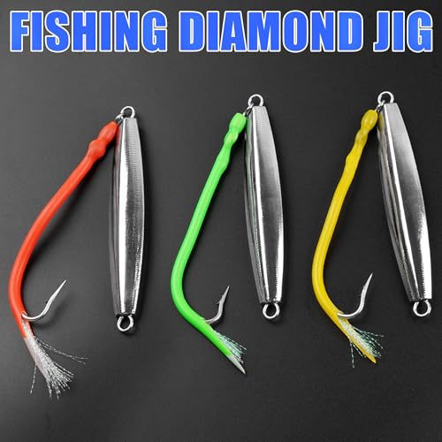 Diamond Jigs Saltwater Fishing Lures,Casting Jigging Spoon with Split Tube Tail Stainless Steel Hook Metal Jig Spoon Baits for Deep Sea Offshore Surf Fishing Bottom Sinking - color: 3pcs-3 Colors Mixed, size: 5oz