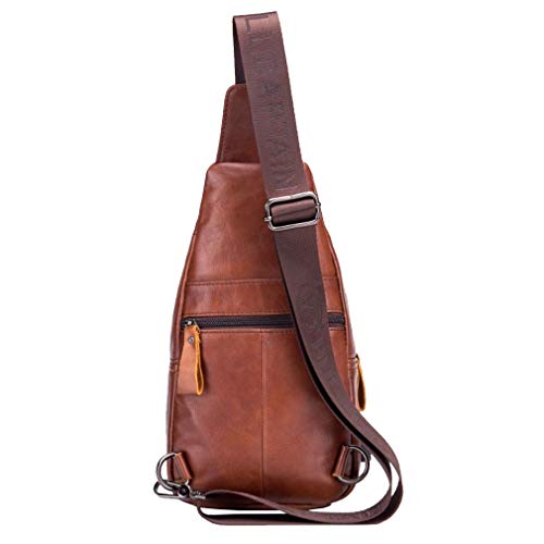 Hebetag Leather Sling Bag Hiking Daypack for Men Women Outdoor Travel Camping Fishing Crossbody Shoulder Chest Pack Backpack - color: #03brown