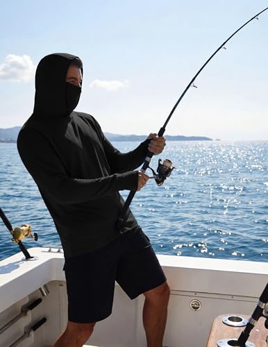 COOFANDY Mens UPF 50+ Sun Protection Hoodie with Mask Lightweight Long Sleeve SPF Fishing Shirts UV Hiking Running Rash Guard - color: Black, size: XX-Large