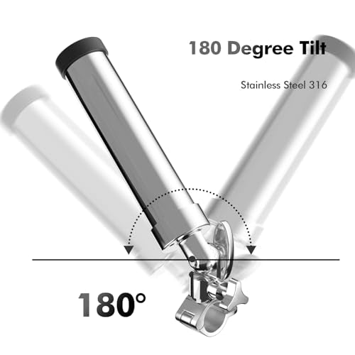 Boat Rod Holders,2 Pack 316 Stainless Steel 360 Degree Rotating Adjustable Clamp on Rail Mount Fishing Pole Rod Holders for 7/8", 1", 1-1/4" Rail