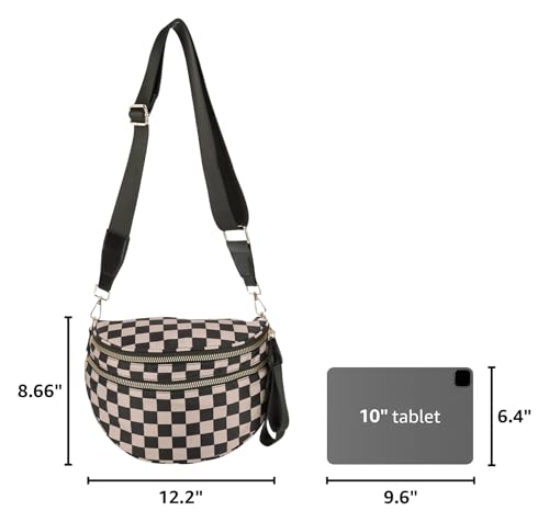 Checkered Crossbody Bum Bags for Women Nylon Checkered Purse Checkerboard Fanny Pack - color: A02-khaki