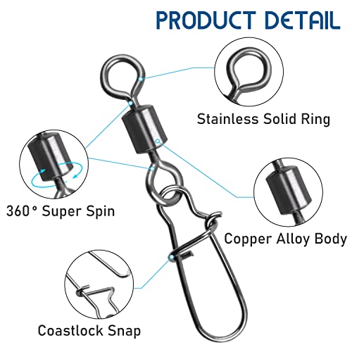 Rolling Barrel Swivel Snaps, 210pcs With Nice Snaps High Strength Copper and Stainless Steel Fishing Line Connector Tackle Kit for Saltwater Freshwater