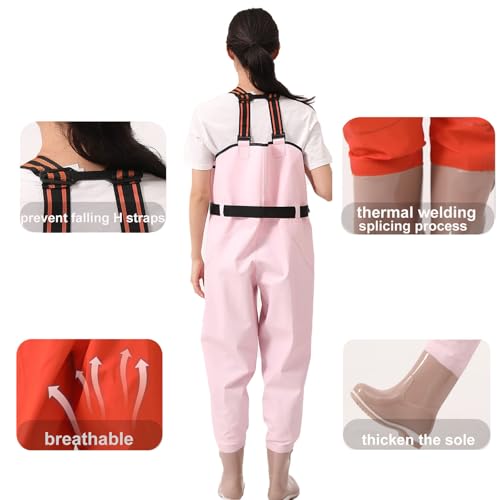 PVC Insulated Chest Waders for Women/Girl,Waterproof Duck Hunting Fishing Waders,Womens Fishing Wader with Boots - color: Purple, size: 8