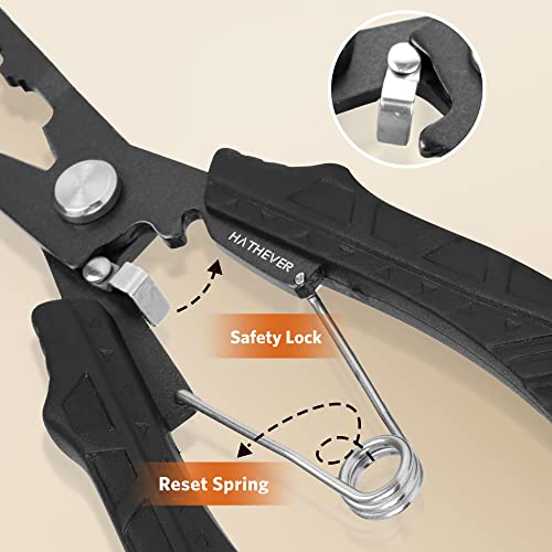 Saltwater Fishing Pliers, Split Ring Pliers for Fishing with Safety Lock, Fish Pliers with Sheath and Lanyard, Fishing Gifts for Men - color: F-black