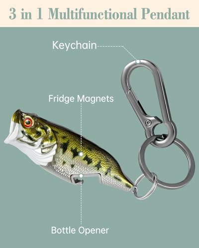Bass Fishing Lure Keychain, Cool Bass Fish Key Chain Fishing Gifts for Men, Bass Keychains for Fishing Lovers - color: Silver Green