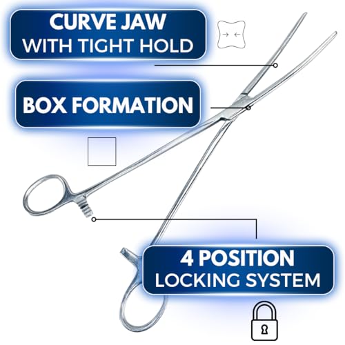 ADROIT 10" Curved Tip Extra Long Hemostat Forceps | Stainless Steel Design | Long with Small Teeth On Jaws | Locking Mechanism Built in | Great for Sewing, Fishing, Jewelry Making - size: 10", style: Curved