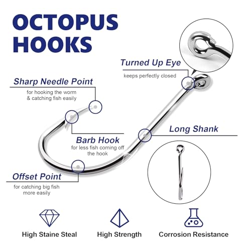 UCEC Circle Fishing Hooks Octopus Hooks Saltwater Freshwater, High Carbon Steel Offset Fishing Octopus Hook Set for Catfish Trout Fishing Size #1 1/02/03/04/05/06/07/08/0 170/ 100PCS - color: 100PCS Size: 1/0 2/0 3/0 4/0 5/0 6/0 7/0