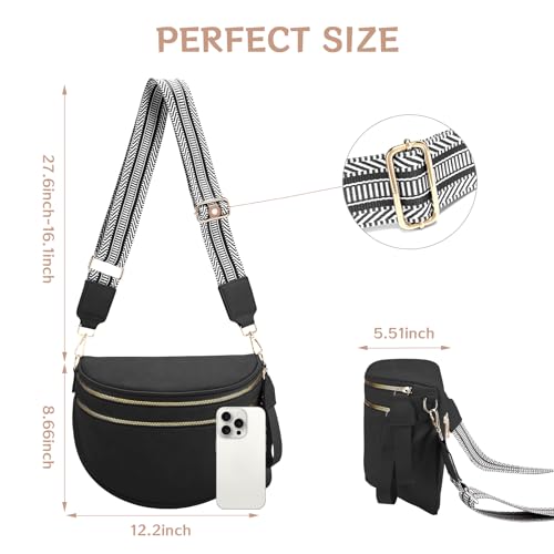 oscaurt Leather Crossbody Bag Bum Bag for Women Large Sling Bag Cross Body Purse Shoulder Handbag Fanny Pack - color: Black-1, size: Large