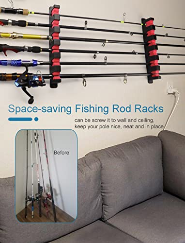 Horizontal Fishing Rod Rack Holders Wall-mounted Fish Pole Holder for Garage & Boat 6-Rod Storage Racks -1 Pair Rod Holder Rod Holder (1 Pair Horizontal Red) - color: 1 Pair Horizontal Red