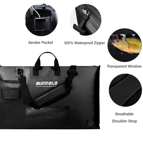 Buffalo Gear Fish Tournament Weigh in Bag for Bass Fishing, Heavy Duty Fish Bag for Caught Fish Waterproof,Leakproof,Puncture Resistant - color: Black-32×19.7in Upgraded