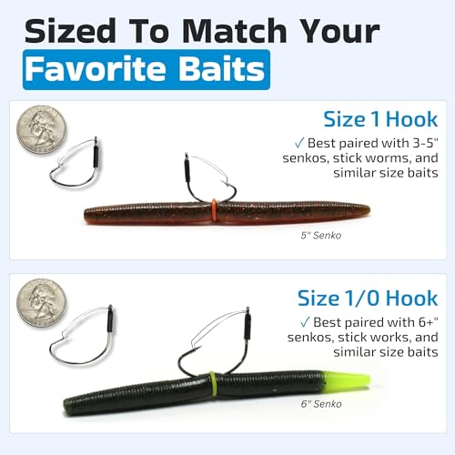 Harmony Fishing - Razor Series Wacky Weedless WG Hooks - The Ultimate Bass Fishing Hooks for The Wacky Rig & Neko Rig - style: Size 1 (10 Pack)