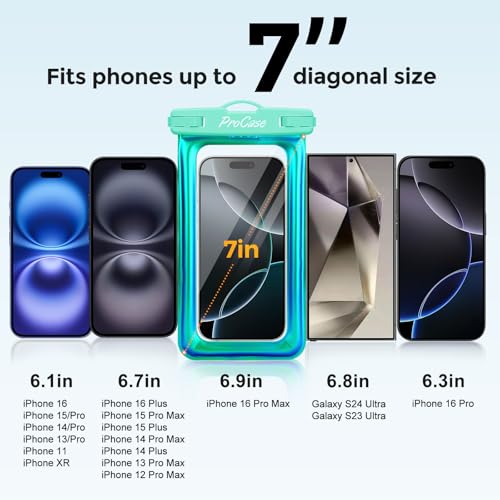 ProCase 2 Pack Floating Waterproof Phone Pouch IPX8,Universal Dry Bag Fits iPhone 17/16/15/14/13 Series,Galaxy S24/S23/S22, Pixel 8/7 (Up to 7”),Touchscreen,Underwater & Snow Protection -Whitegreen - color: White/Green