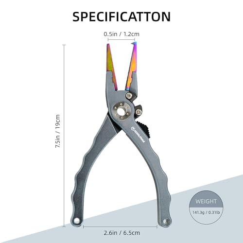 Fishing Pliers for Saltwater & Freshwater, with line Cutter, 6 or 7.5 inch, Hook Remover Pliers, SUS420 Jaws with Titanium Coating, Tungsten Carbide Cutter (Natural, 7.5 inch) - color: Natural, size: 7.5 inch