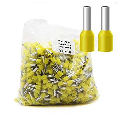 Fidioto 1000pcs Wire Ferrules Terminals Kit, AWG 10 Terminal Connector Wire Insulated Cord Pin Ends Terminals for Electric, Industrial, Chemical Industry, Power Control System, etc. - color: Yellow, size: 10AWG