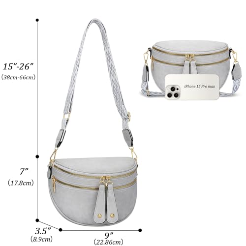 KKXIU Crossbody Sling Bag for Women Trendy Fanny Pack Vegan Leather Chest Bag | Trendy - color: Light Grey