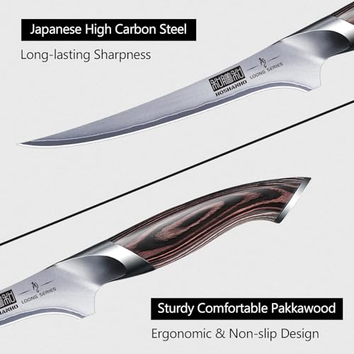 HOSHANHO Fillet Knife 7 Inch, Super Sharp Boning Knife in High Carbon Stainless Steel, Professional Japanese Fish Knives for Meat Poultry Cutting - size: 7"