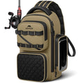 MATEIN Fishing Sling Bag with Lure Rod Holder & Phone Pouch, Waterproof 3600 Tackle Box Backpack with Removable Bait Binder - color: Khaki & Black