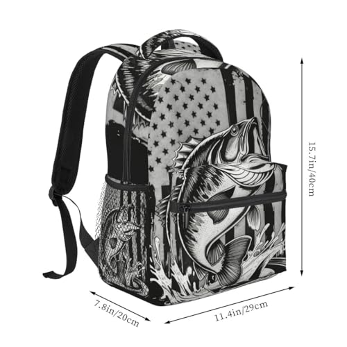 Camo Bass Fishing Laptop Backpack, 15.6" Lightweight Hiking Backpack Travel Outdoor Business Casual Daypack for Work College - color: Bass Fish