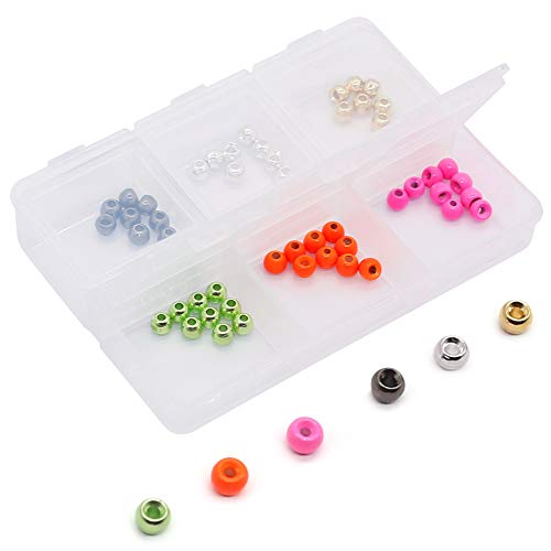 Tungsten-Fly-Tying-Beads-Heads-Assortment Fly Tying Materials Nymph for Fly Fishing Tungsten Beads 60 Pack - size: 5/32 inch (3.8mm)