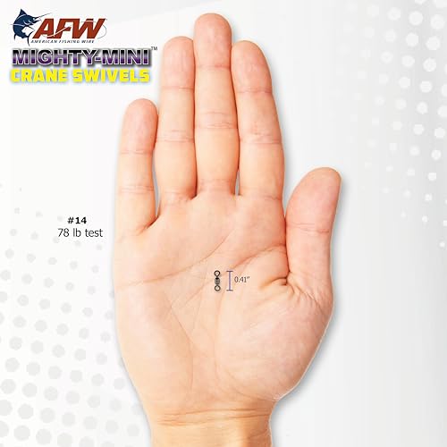AFW American Fishing Wire Fishing Swivels - Mighty Mini 100% Stainless Steel Crane Swivels, 3X Stronger Than Brass, for Terminal Tackle Box, Up to 600lb Test - Fishing Gear for Fishing Line Leaders - size: 50 Pieces, 411 Pound Test