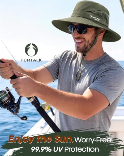 FURTALK Mens Bucket Sun Hat UPF 80+ Wide Brim Hiking Fishing Beach Outdoor Hats - color: Green